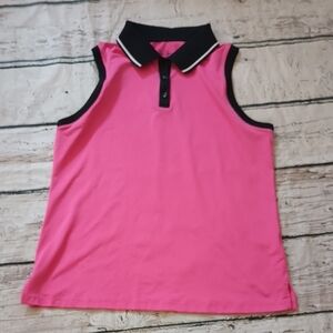 Lillie Green Pink Black Sleeveless Polo Shirt M
